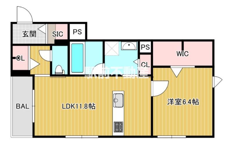 ヘキラン天神スクエア(1LDK/3階)の間取り写真