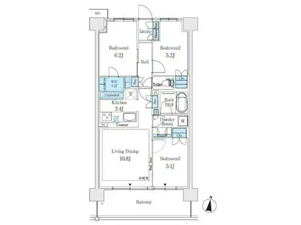パークホームズ戸田公園 7階(3LDK/7階)の間取り写真