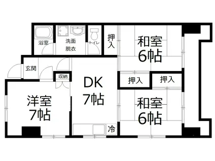 レジデンス観音(3DK/4階)の間取り写真