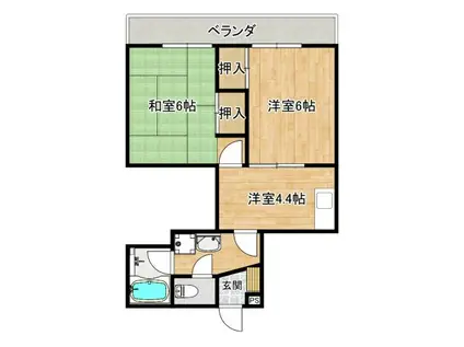 中古賀マンション(2DK/5階)の間取り写真