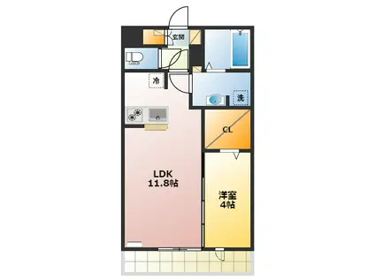 ハピネス武蔵野(1LDK/2階)の間取り写真