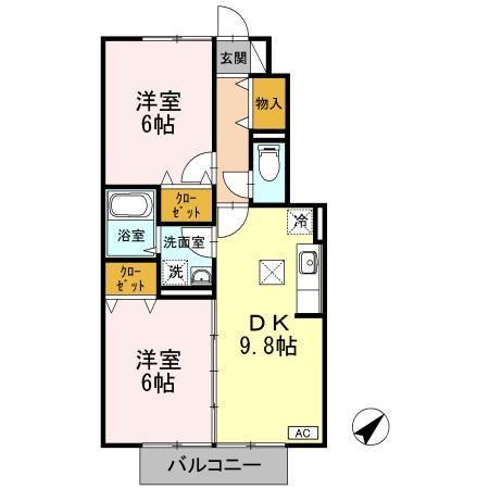 グリーンコート(2DK/1階)の間取り写真