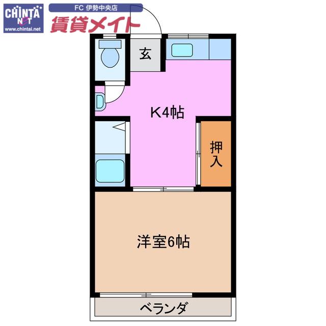 岩渕 松鶴(1K/1階)の間取り写真