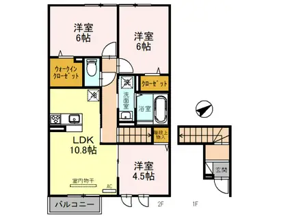 モアナ B棟(3LDK/2階)の間取り写真
