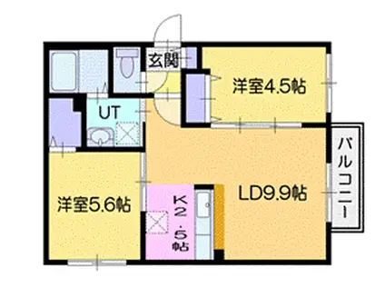 リッツグランデ厚別中央(2LDK/2階)の間取り写真