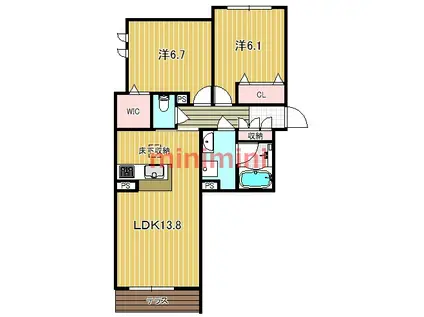 シャーメゾン アピ(2LDK/2階)の間取り写真