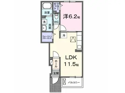アプリシティー(1LDK/1階)の間取り写真