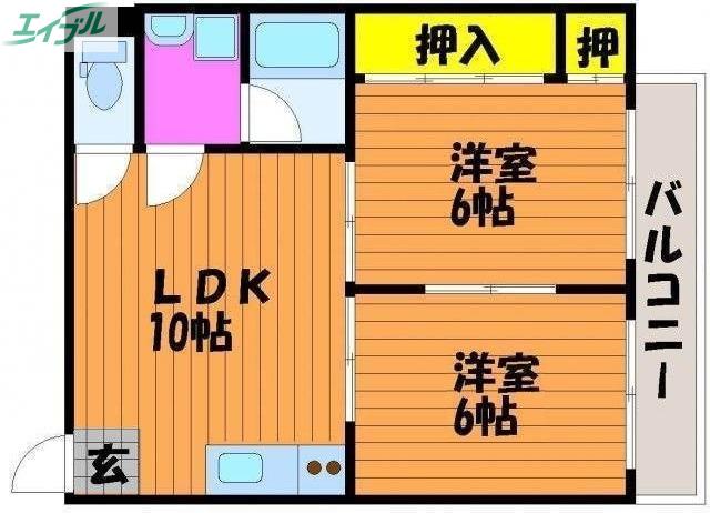 にっせんれん21(2LDK/6階)の間取り写真