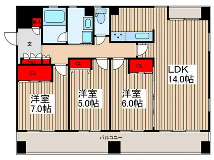 北浦和元町マンションB棟(3LDK/1階)の間取り写真