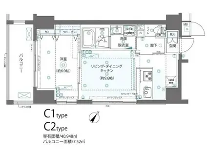 ズーム日本橋浜町(1LDK/6階)の間取り写真