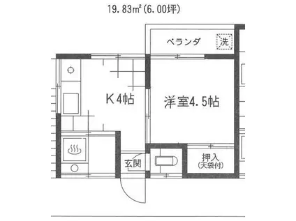 ミナミサニーハウス(1K/2階)の間取り写真