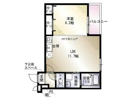 フジパレス桜井四丁目B棟(1LDK/3階)の間取り写真