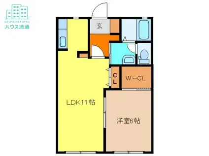 リリーガーデン崎ノ尾(1LDK/1階)の間取り写真