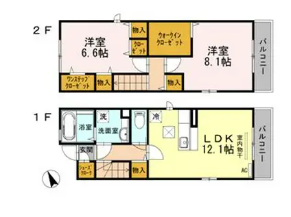 アザレアYガーデン(2LDK/1階)の間取り写真