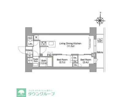 コンフォリア・リヴ南品川(2LDK/2階)の間取り写真