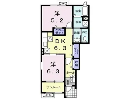 アルバ・ソーレ(2DK/1階)の間取り写真