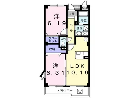 カルム ソレイユ JN(2LDK/2階)の間取り写真