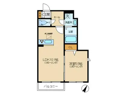 リーリウムガーデン浜田山(1LDK/1階)の間取り写真