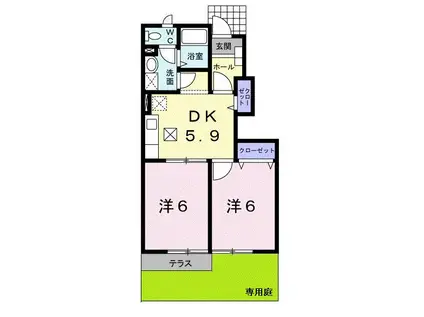 ソレアード ローマ(2DK/1階)の間取り写真