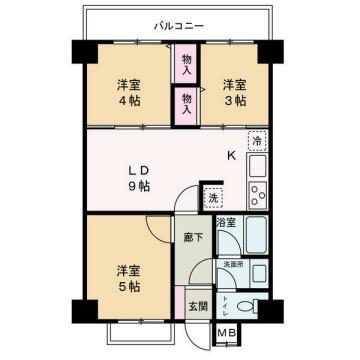 ライオンズマンション西明石(1LDK/3階)の間取り写真