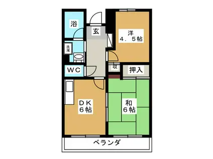 西山第9エルム大倉山(2DK/6階)の間取り写真