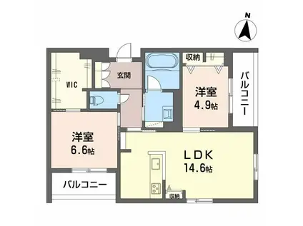 ラウンドヒルズK(2LDK/3階)の間取り写真