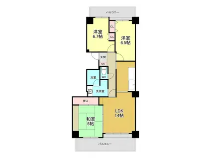 ウェルフォート幸川(3LDK/9階)の間取り写真