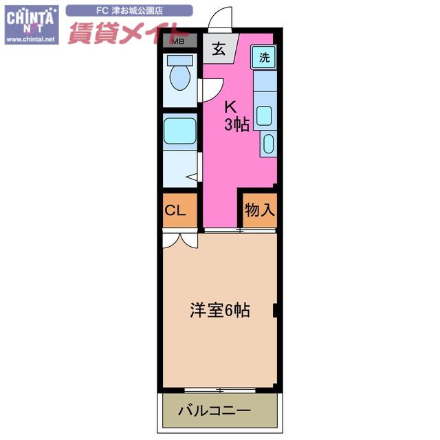 エグゼ杉谷(1K/2階)の間取り写真