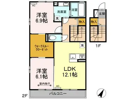 D-ROOM西多賀 III(2LDK/2階)の間取り写真