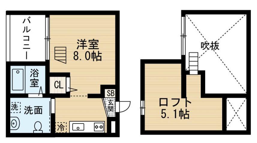プルミエール(1SK/2階)の間取り写真