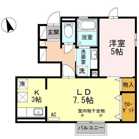 ノーブル照手(1LDK/1階)の間取り写真