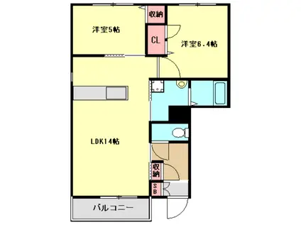 ディアコートハイツ  A棟(2LDK/1階)の間取り写真