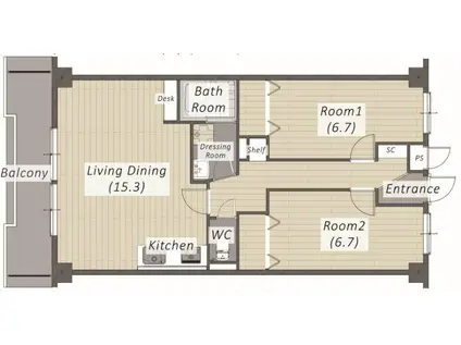 シティレジデンスKAMIKO(2LDK/3階)の間取り写真