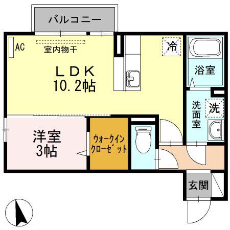 スカイブルーA棟(1LDK/2階)の間取り写真