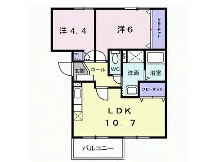 リヴィエール宮本I(2LDK/3階)の間取り写真