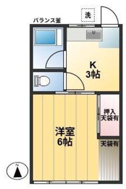 コーポ原(1K/2階)の間取り写真