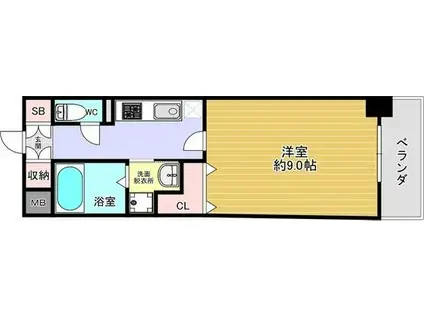 COCORO-ウエスト(1K/9階)の間取り写真