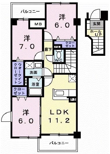 ビサイド・スリー(3LDK/2階)の間取り写真