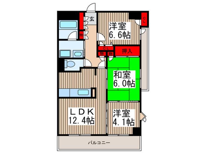 パウロニアビューコート(3LDK/4階)の間取り写真