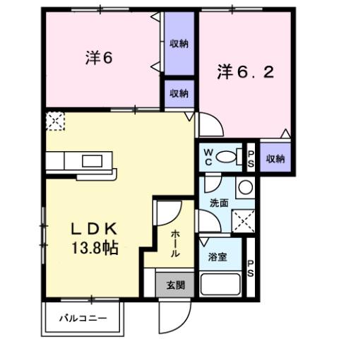 セレーノA(2LDK/1階)の間取り写真