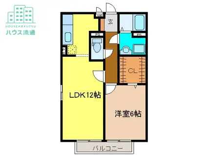 リビングタウン田代外町D(1LDK/3階)の間取り写真