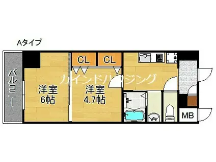 グランパシフィックパークビュー(2K/3階)の間取り写真