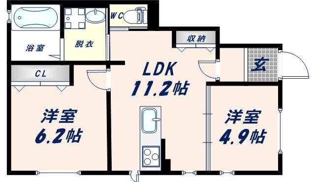 サチレジデンス(2LDK/1階)の間取り写真