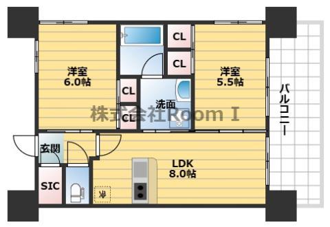 エステムプラザ心斎橋イースト IV ブランディア(2LDK/8階)の間取り写真