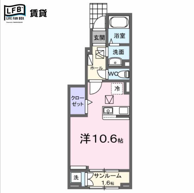 ヒカルサ防府三田尻(ワンルーム/1階)の間取り写真