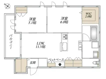 AF ペット共生・フェアリーあざみ野(2LDK/2階)の間取り写真