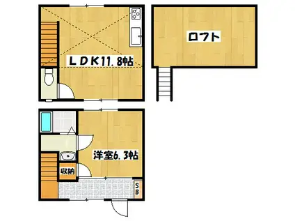 グローリア吉川(1LDK/1階)の間取り写真