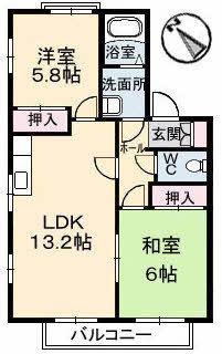 ディアス戸坂新町A棟(2LDK/1階)の間取り写真