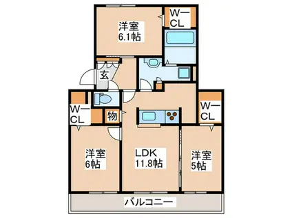 グランコートウインズ(3LDK/3階)の間取り写真