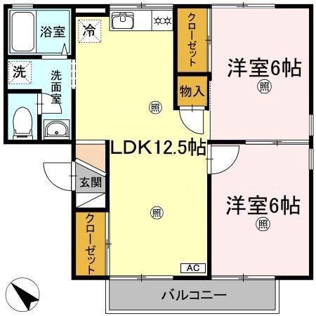 ピアニーI棟(2LDK/2階)の間取り写真